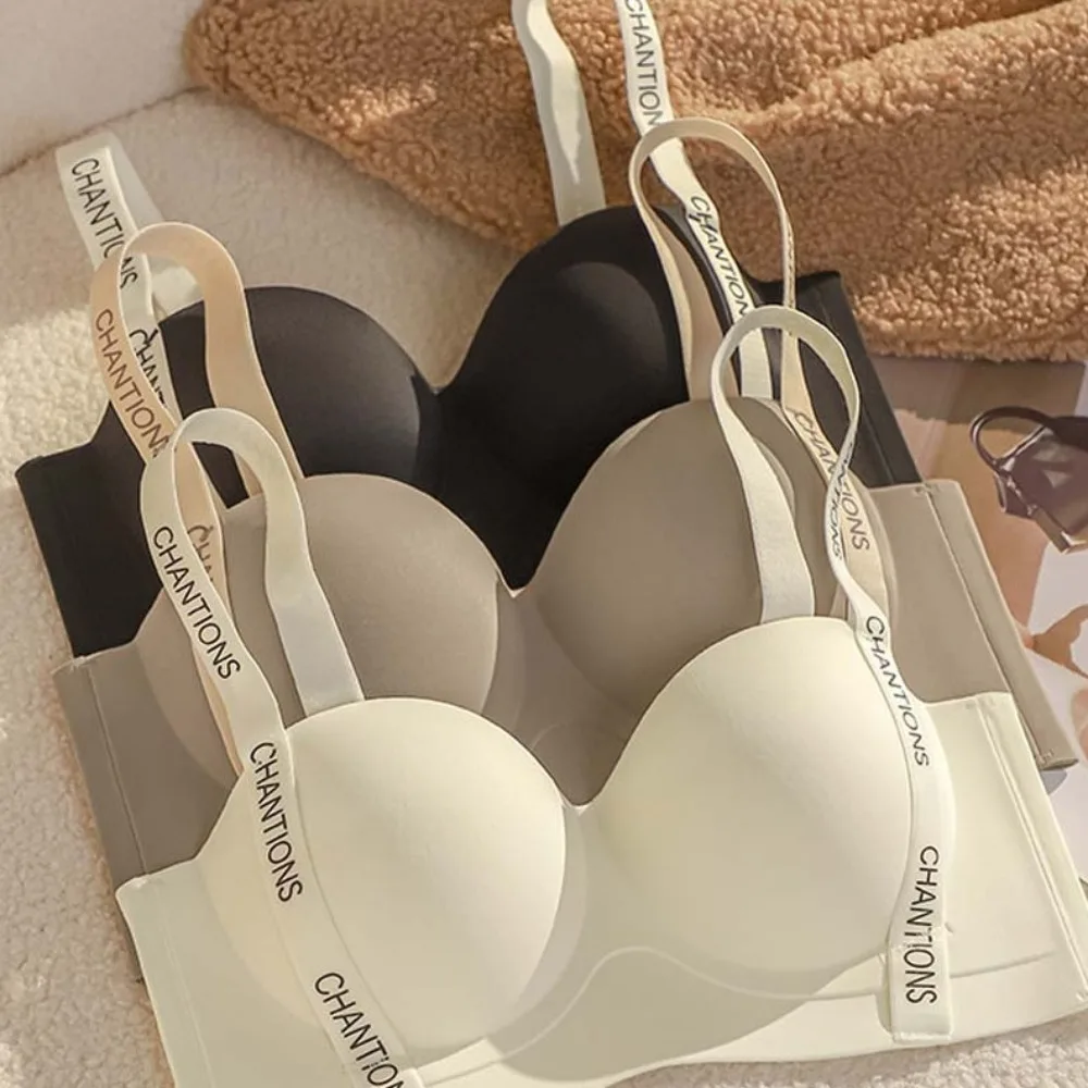 

Ins Style Letter Wireless Deep V Bra Shockproof Close-fitting Push Up Underwear Anti-sagging Traceless Seamless Bras Daily