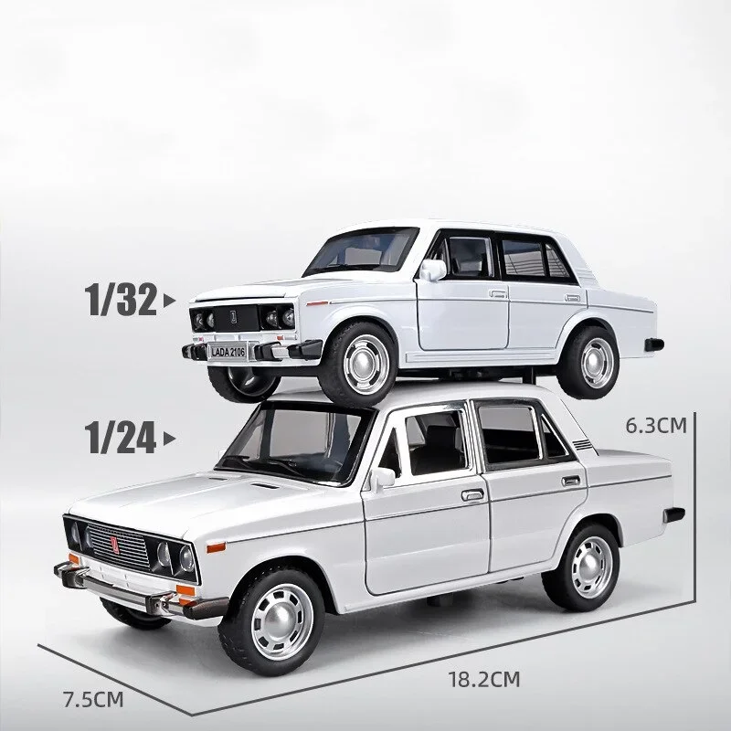 1:24 Russian LADA 2106 Alloy Car Model Diecast Metal Vehicles Simulation Sound & Light Pull Back Car Collection Kids Toys Gift