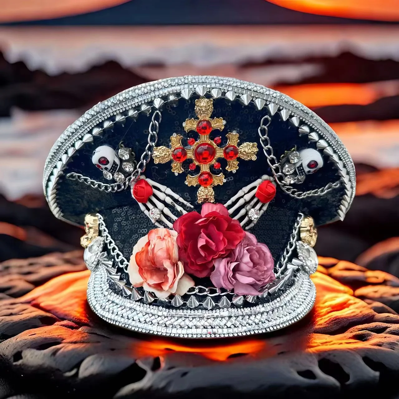 HongLuan  Halloween Costume Hat, Captain Hats Rhinestone for Burning Man Festival Woman, Cosplay Female Accessories