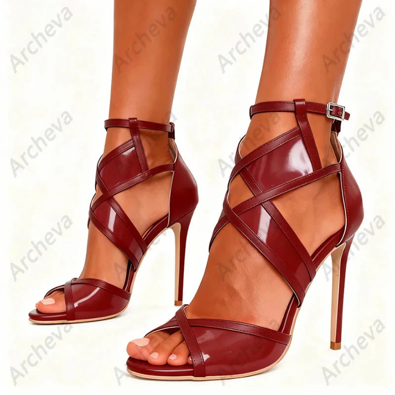 كعب Archeva مصنوع يدويًا من الجلد الأزرق - صنادل بحزام الكاحل مع كعب ستيليتو للسيدات مقاس كبير أمريكي 5-20 #5