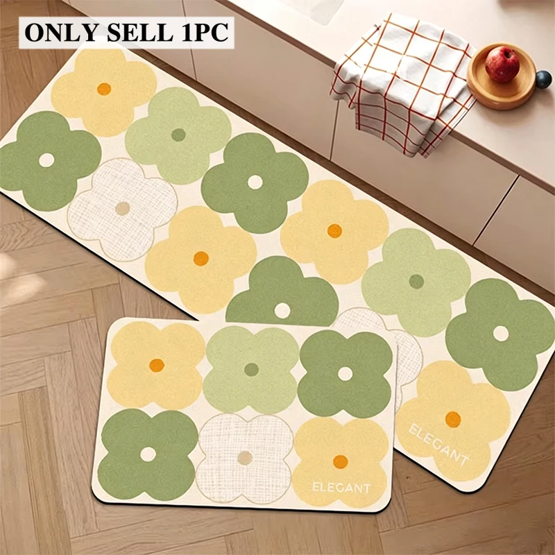 Kitchen Rug Anti-slip Waterproof Floor Mat Long Oil-proof Stain-resistant PVC Leather Carpet Modern Style Floral Pattern Carpets