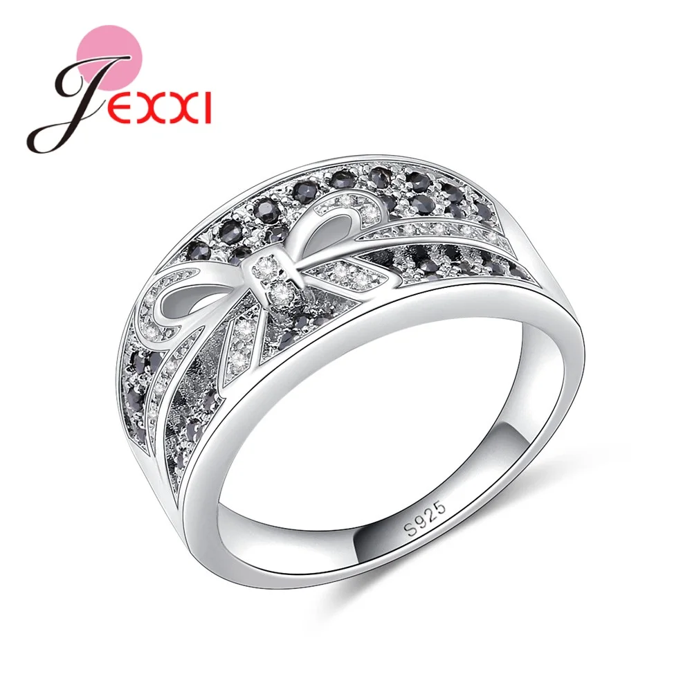 Trendy Women Bowknot Crystal Wedding Party Rings 925 Sterling Silver Engagement Anillos Bridal Wedding Ring Jewelry