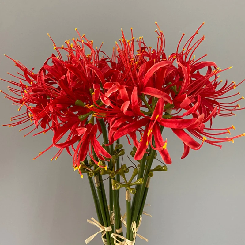 Artificial Red Spider Lilies Silk Flowers With Long Stem Plants Mandala Manjusaka Floral Bouquet Branches Home Decoration 60cm