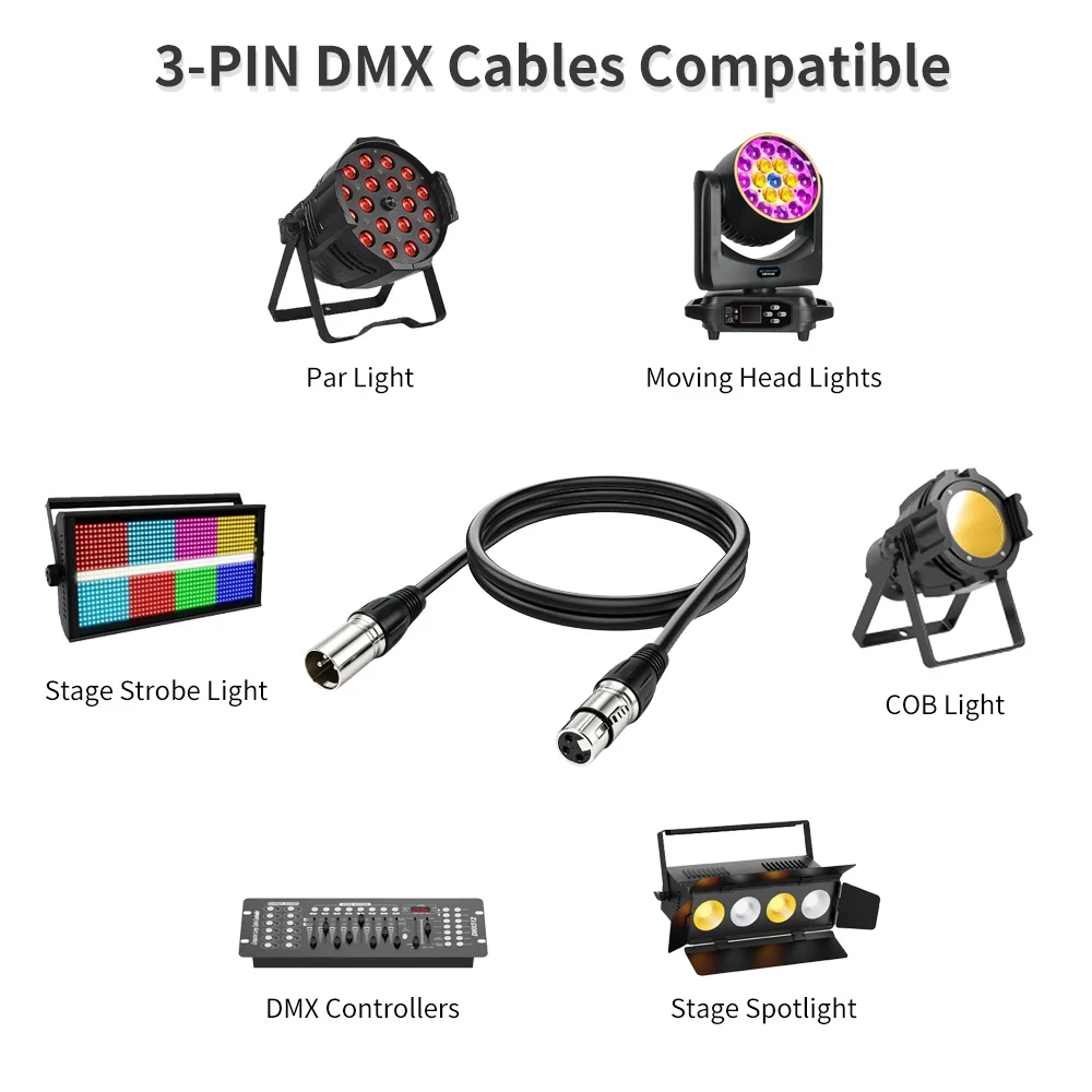 2M/3M/5/10M/15M DMX Audio Cables Stage Lighting Communication Cable DMX Signal 3 Pin Male & Female DMX Cables With XLR Connector