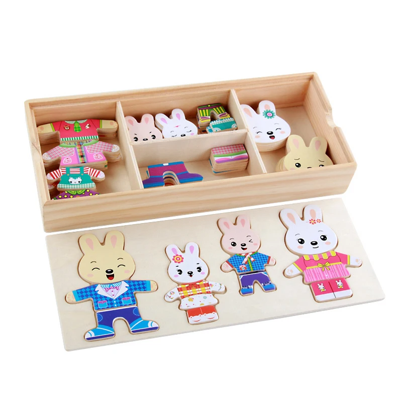 Orsetto Cambia vestiti Educazione precoce dei bambini Puzzle in legno Gioco di vestizione Puzzle per bambini Giocattoli per bambini Regalo