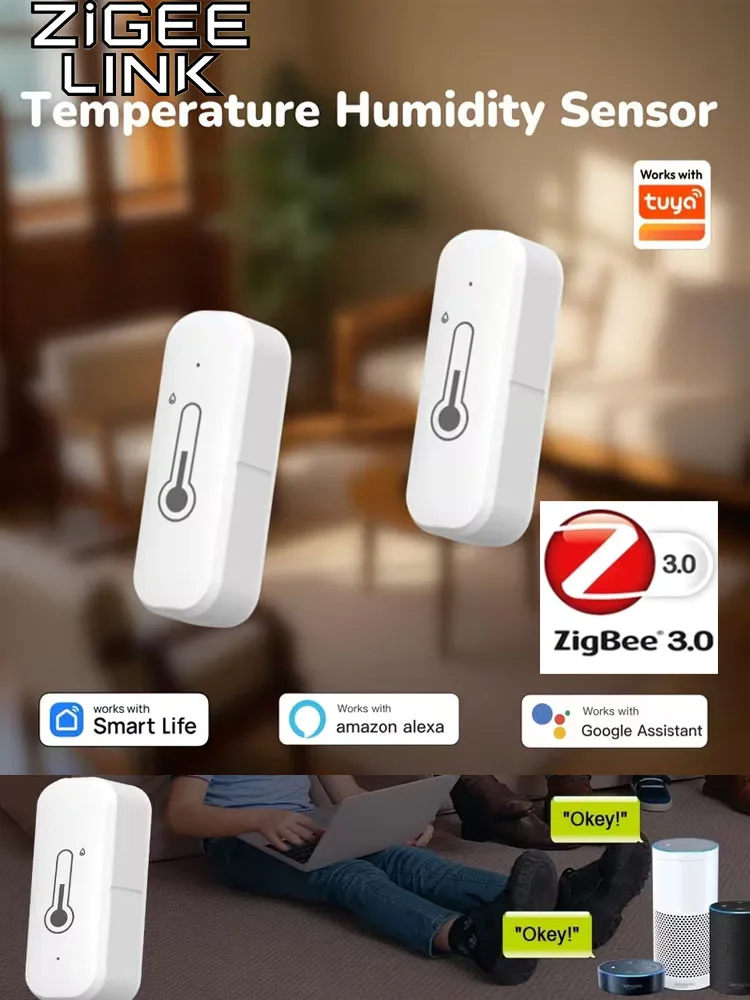 Czujnik temperatury i wilgotności Tuya Zigbee 3.0, bezprzewodowy, z monitorowaniem w czasie rzeczywistym przez aplikację domową, sterowanie głosowe przez Alexa i Google Assistant. — zdjęcie 2