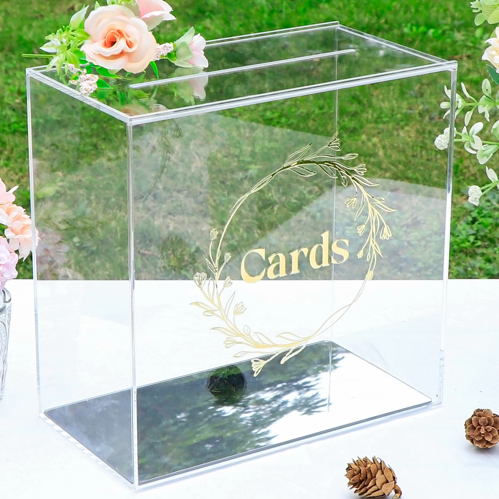 OurWarm Acrylic Wedding Card Box for Wedding Supplies DIY Gift Card Box with Stickers Clear Envelope Money Box for Reception