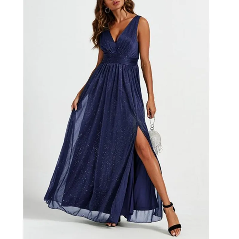 

Elegance Of Your Bridal Party With Our Sparkly V Neck Bridesmaid Maxi Dress In Navy Wedding Theme Fashion With Classic Dress