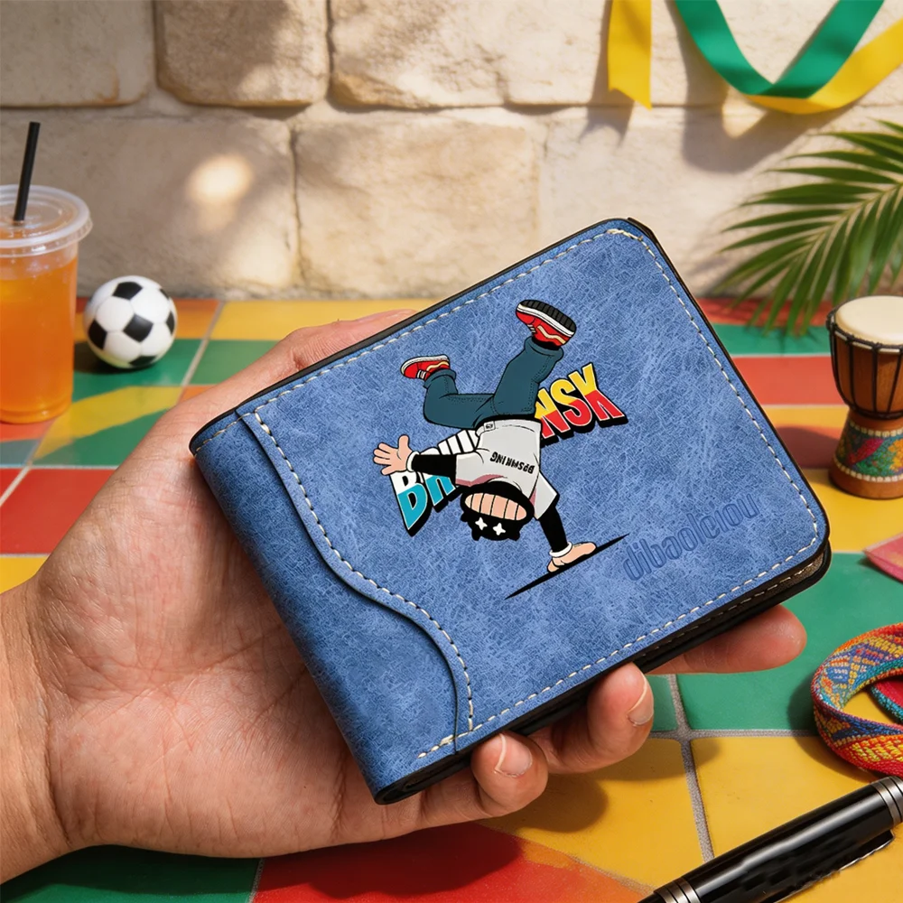 Youth Student Casual Short Style Fashionable Cartoon Boy Print Wallet - New Bank Card Storage Bag for Men