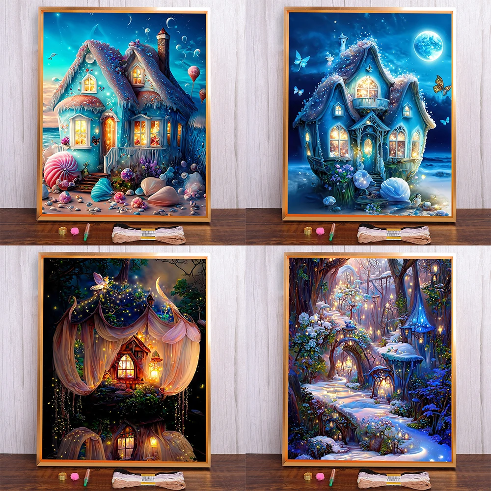 

Fairy Tale Fantasy Landscape Cross-Stitch Kit DIY Embroidery Craft Knitting Handmade Needlework Home Decor Wholesale Different