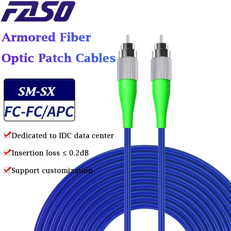 FASO 5Meters FC/APC Armored Fiber Optical Patch Cable Single Mode Simplex FC APC OS2 3.0mm PVC