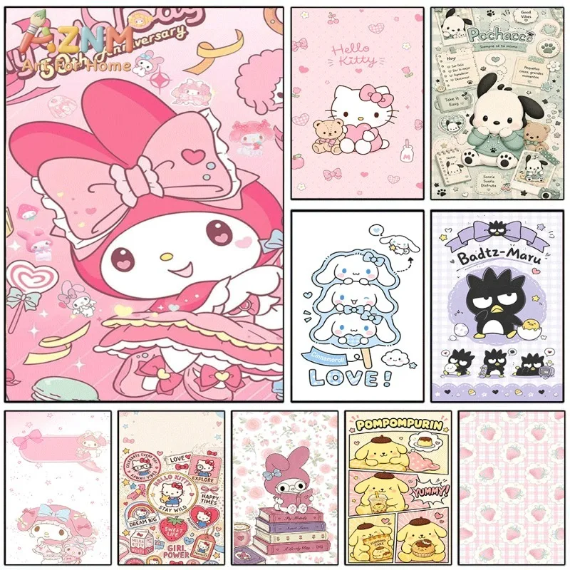 Sanrio My Melody Canvas Wall Art Unframed Print Big Bow Pink Girly Cartoon Poster for Bedroom Dorm Home Interior Wall Decor Art