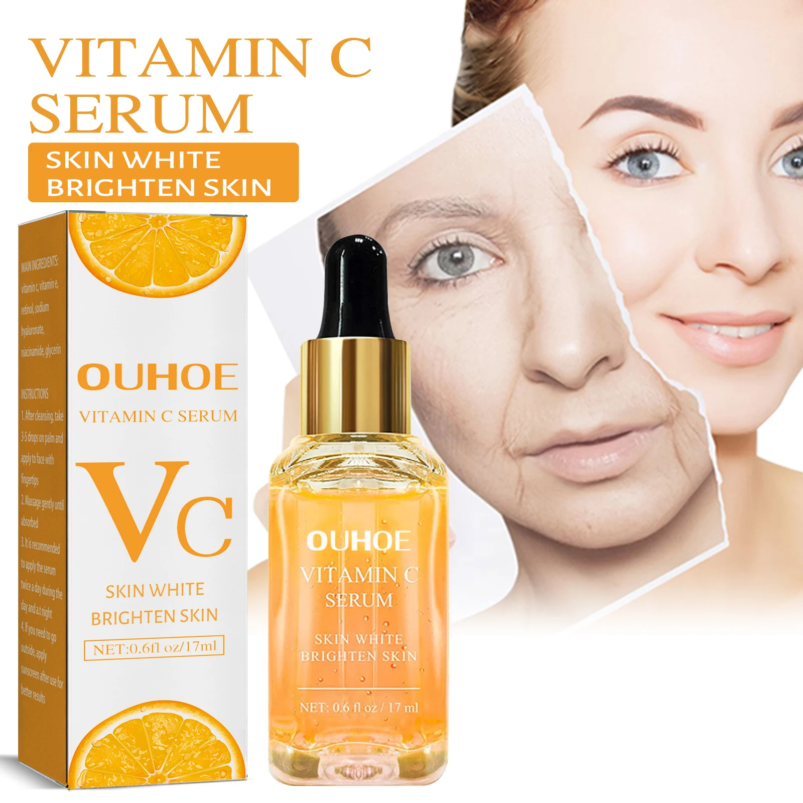 OUHOE Vitamin C facial essence reduces fine lines, brightens skin tone, improves dull skin, moisturizes and cares for skin