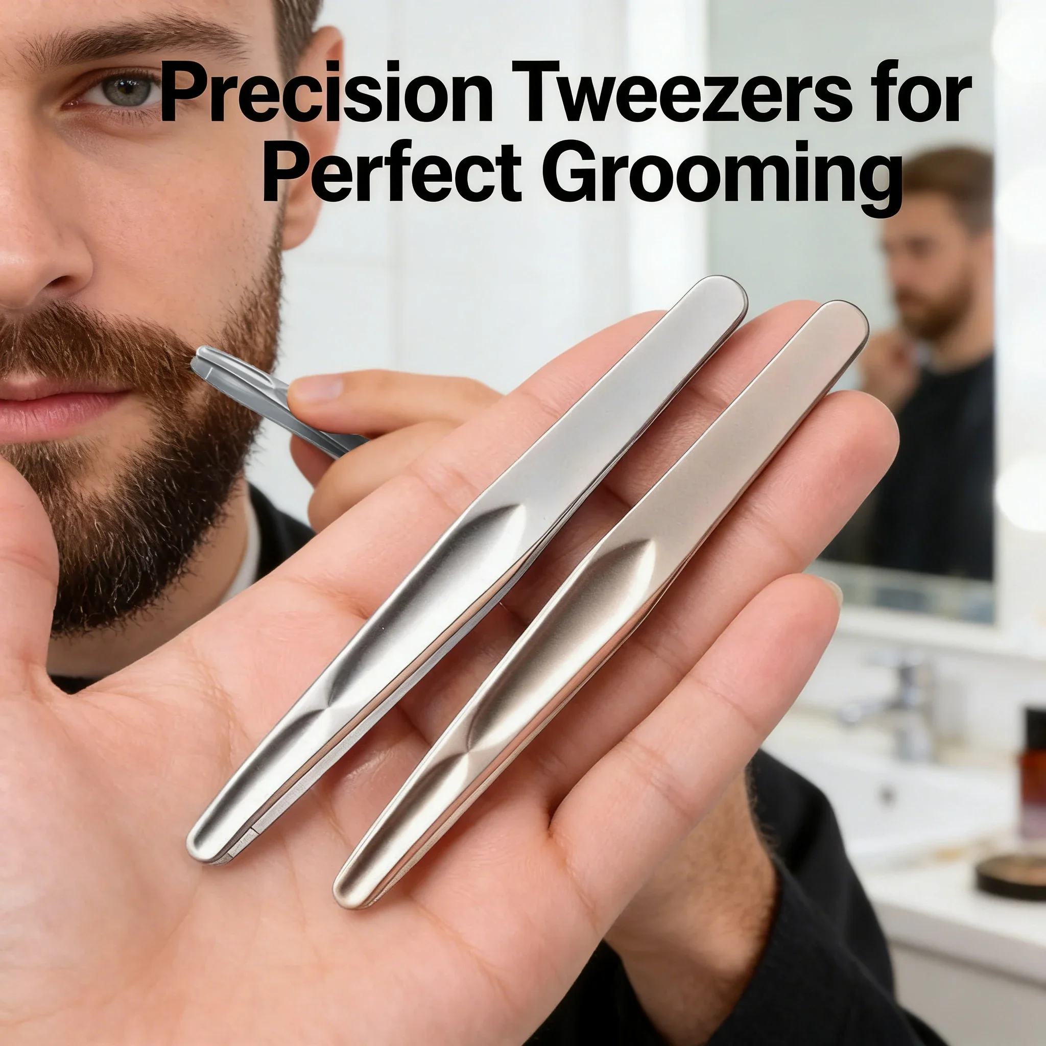 Heavy-Duty Round-Tip Slant Tweezers - Precision Hair Removal Tool for Eyebrows, Beard & Facial Hair