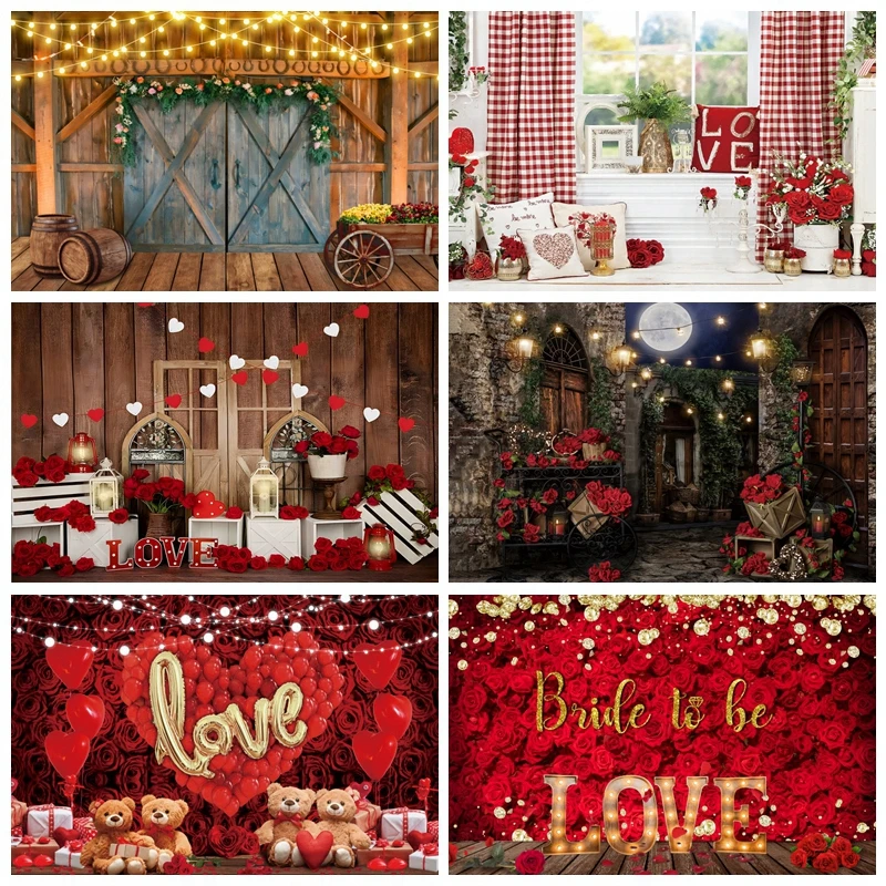 

February 14 Valentine's Day Photography Background Red Hearts Balloons Wedding Bridal Party Portrait Backdrop Photo Studio Props