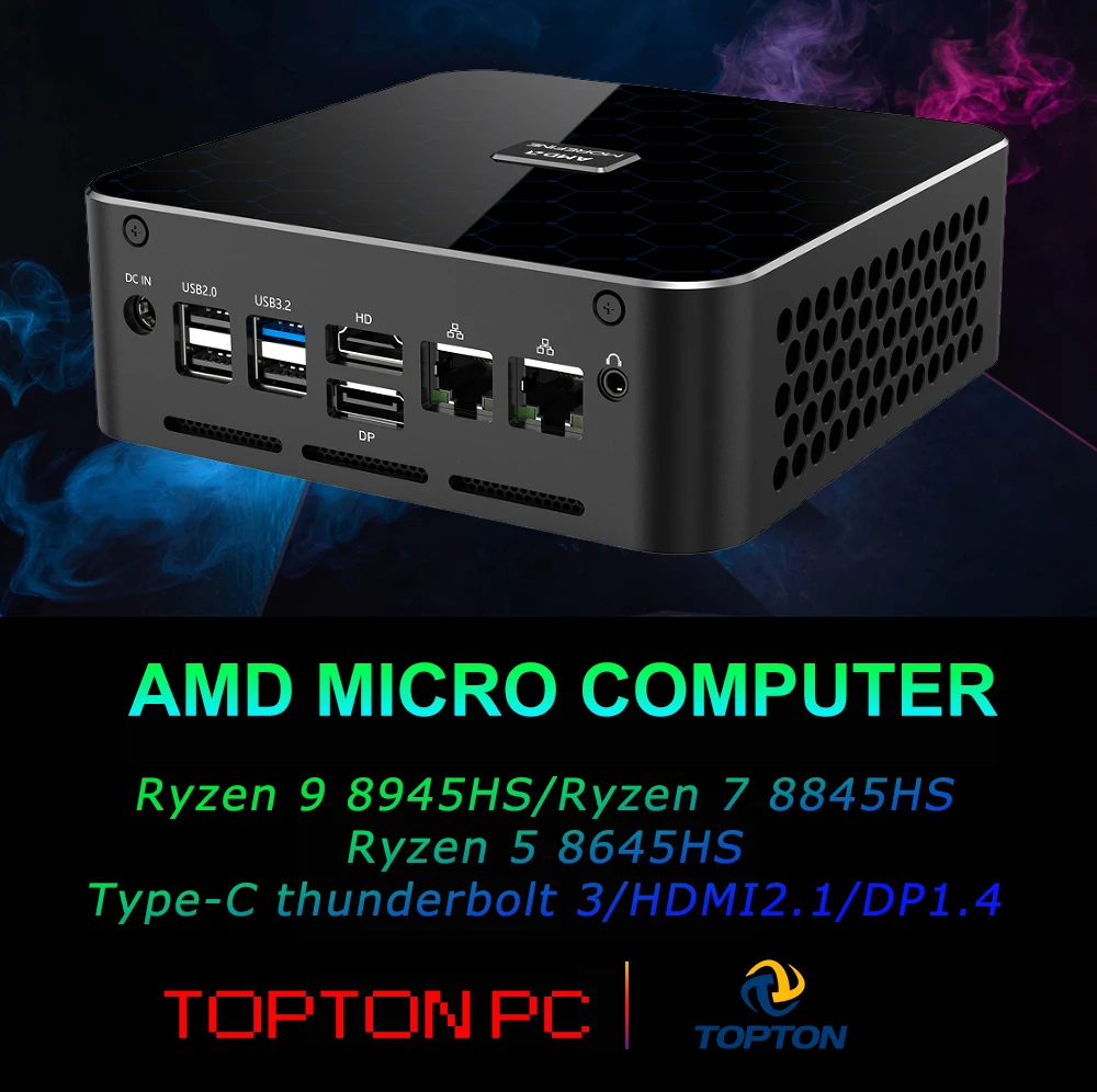 Venda Flash Rzyen 9 8945HS AMD AI Mini PC 5 8645HS 2xDDR5 2xPCIe4.0 2x2.5G LAN Windows 11 MINIPC Desktop Computer Gamer PC WiFi6