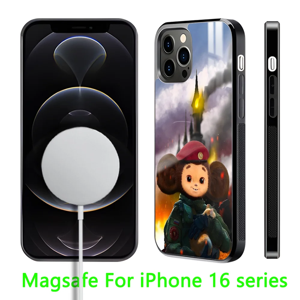 Russia Cute Cheburashka Phone Case For iPhone 16 15 14 13 12 11 Pro Max Plus Mini Magnetic Magsafe Wireless Charging Cover