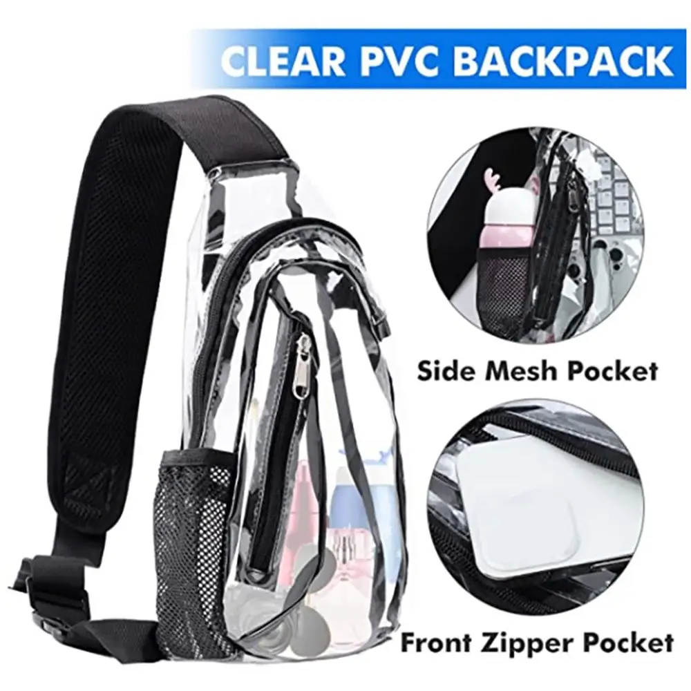 Clear PVC Sling Bag Transparent Stadium Shoulder Crossbody Backpack Men Women