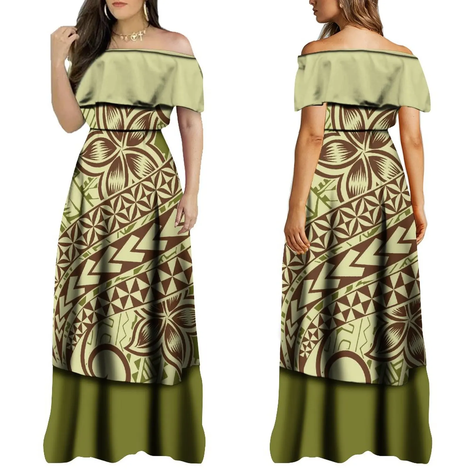 2024 Summer One Shoulder Floor Dragging Skirt Hem High Quality Fabric Dress Polynesian Customized New Dress