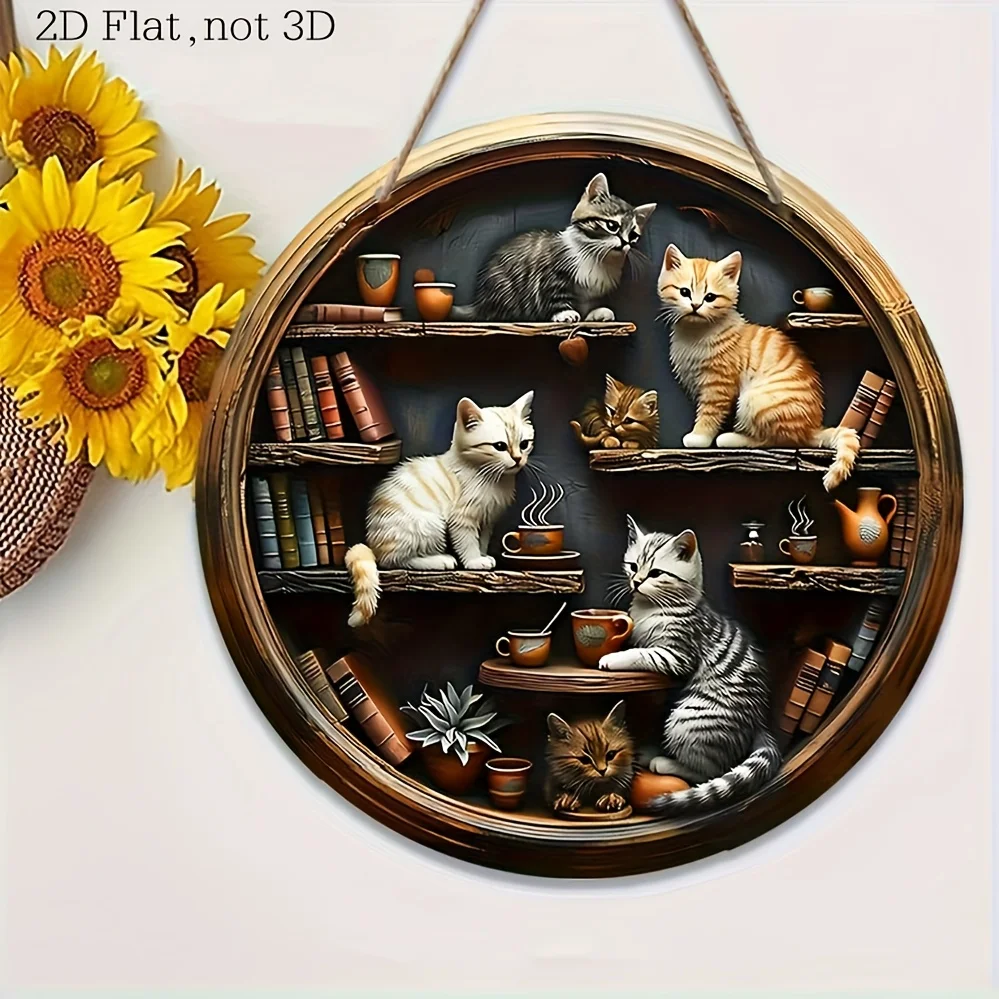 2D Flat, 1pc Classic Style 2D Flat Wooden Cat Tree Hanging Ornament, Multi-Functional Wall-Mounted Flat Decoration, Non-Electric