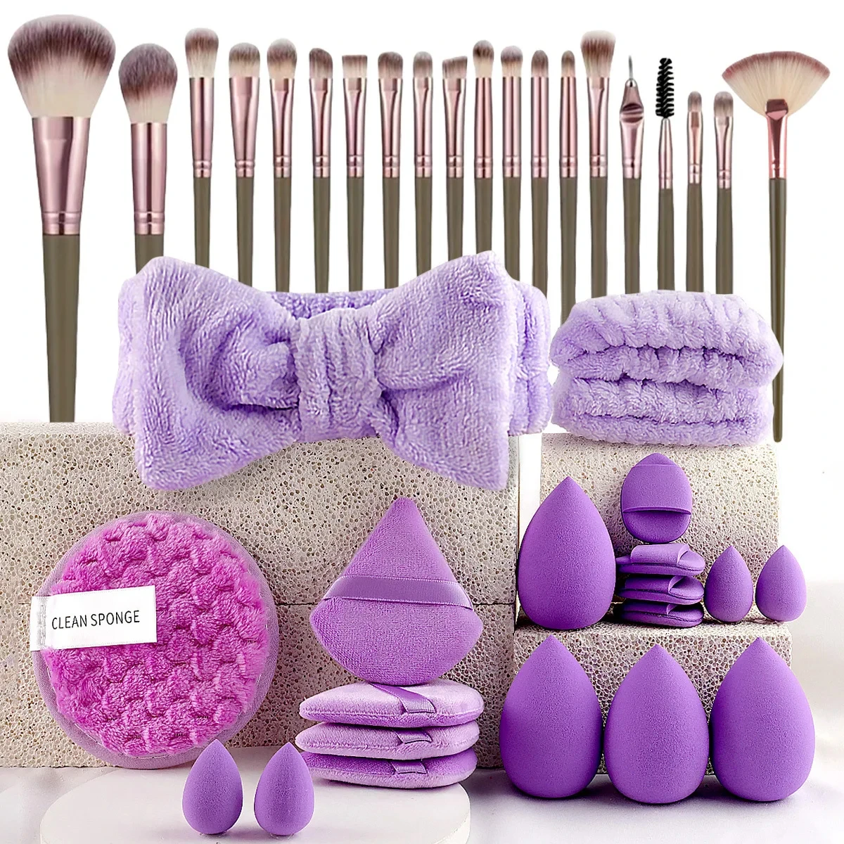 

20/40pcs Purple Makeup Tools Set Complete Face Care & Cosmetic Kit with Brushes Sponge Travel-Friendly Skincare Essentials