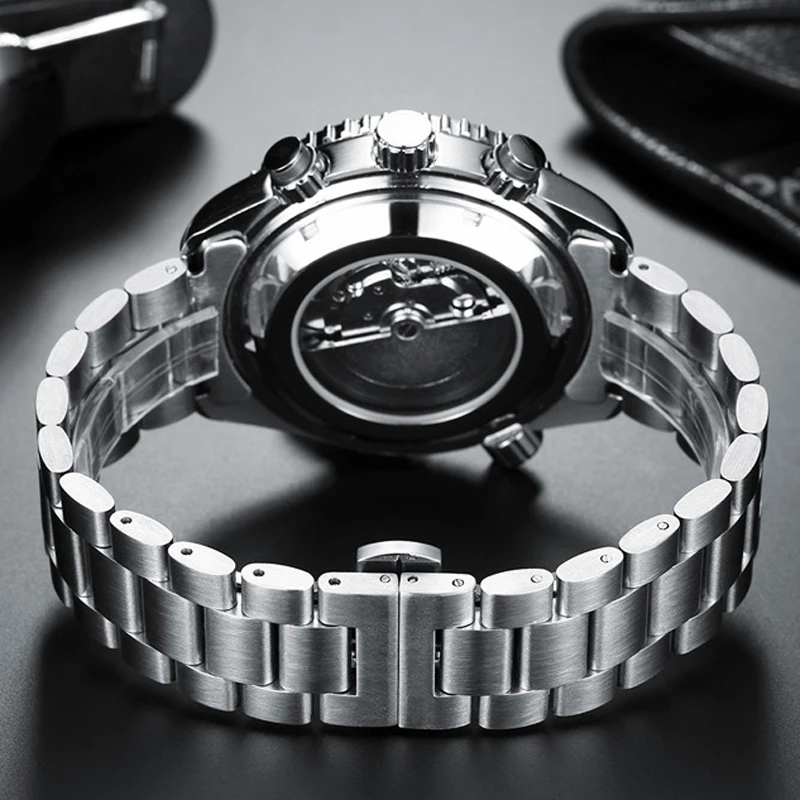 PAULAREIS P ブランドの高級自動腕時計メンズファッションカレンダー防水夜光時計ステンレス鋼機械式時計メンズ