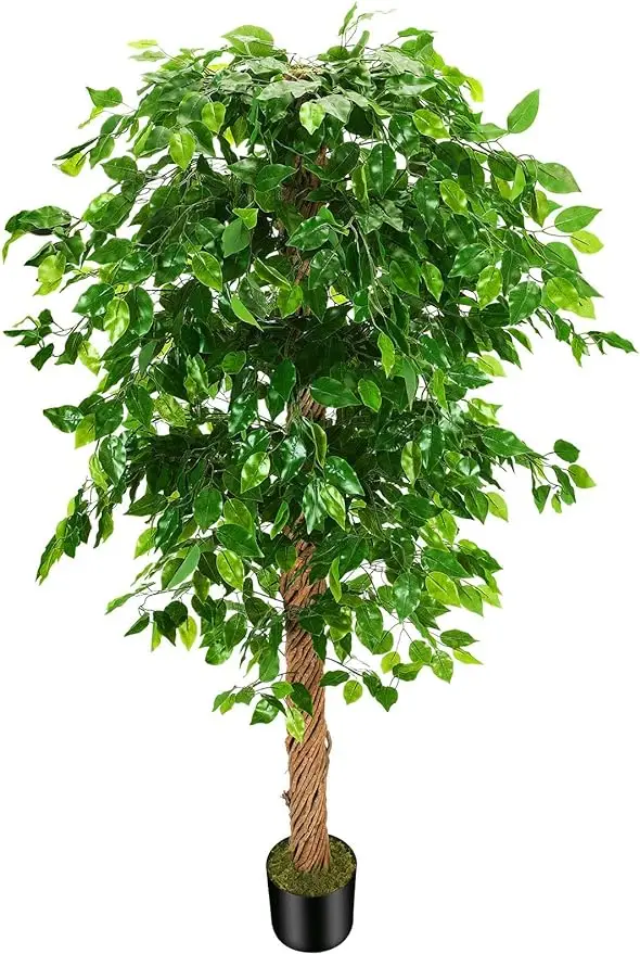 4/5/6/7ft Artificial Ficus Silk Tree with Plastic Nursery Pot Faux Tree, Fake Plant for Office House Farmhouse Home Decor