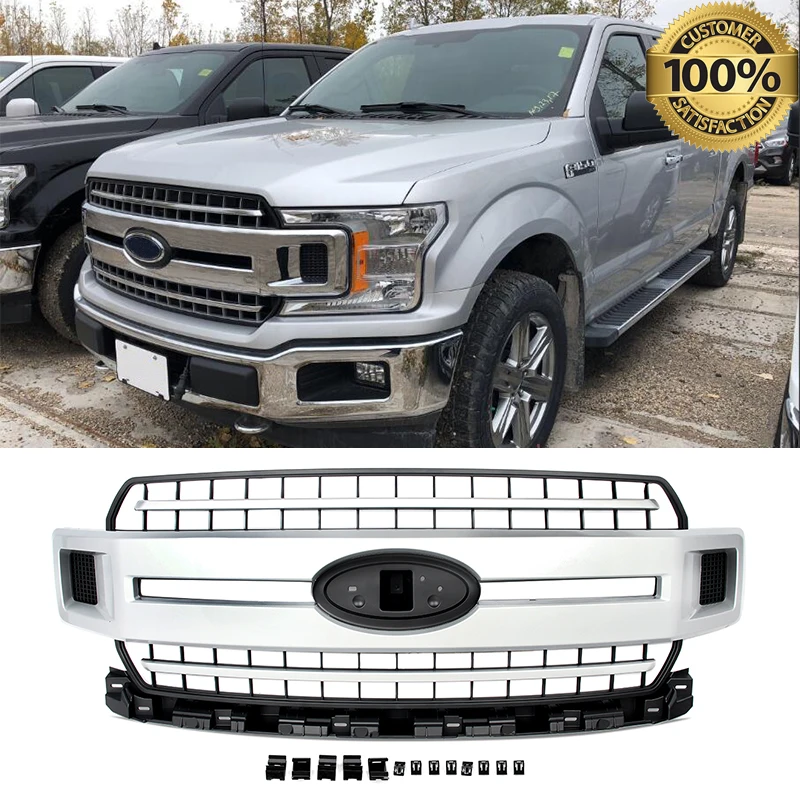 SAIQINGSP Ingot Silver Front Radiator Grille Fit For 2018-2020 Ford F-150 F150 Pickup Car Accessories Tools