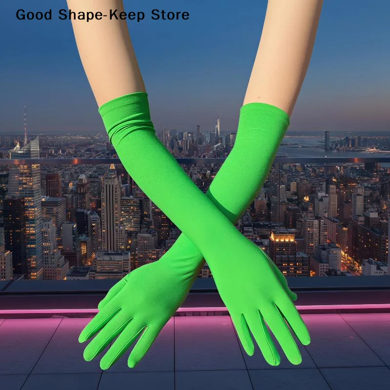 dailySummer Breathable Long Gloves 1 Pair Milk Silk Elastic Sunscreen Mittens for Bridal Wedding Dance Evening Banquet