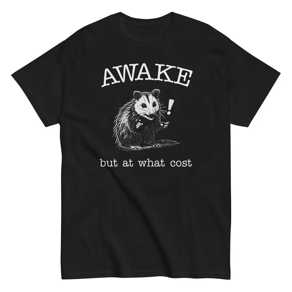 Possum Awake But At What Cost Funny Men's Cotton T-Shirt  Meme TeeAnime Pattern Y2K