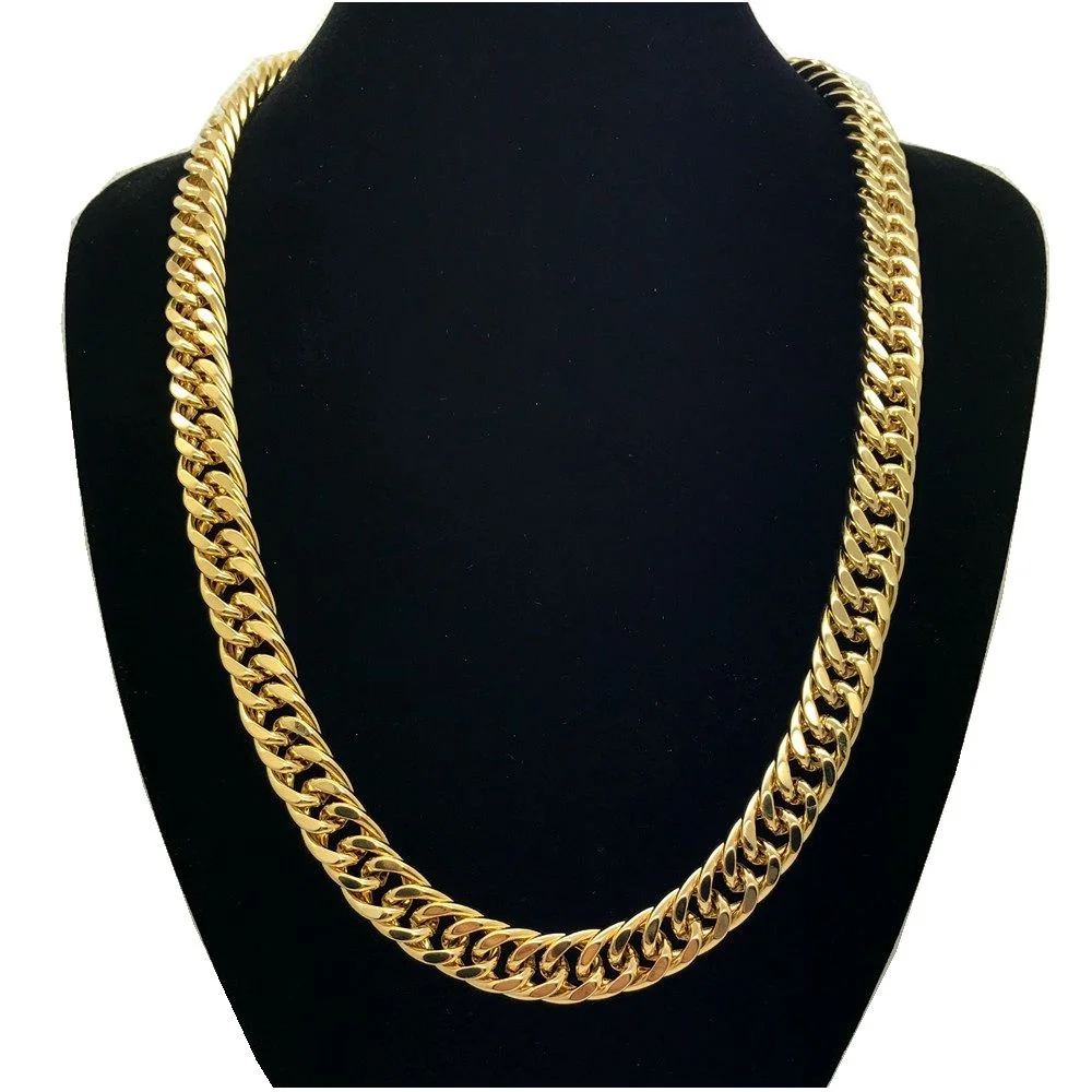 10mm Wide Solid Chunky Chain  Yellow Gold Filled Mens Necklace Double Curb Chain Link 24