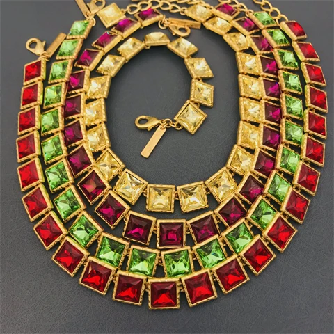 

Oscar Designer Square Crystal Necklace Vintage Modernist Statement Piece Minimalist Elegant Jewelry for Women Earrings Set Gift