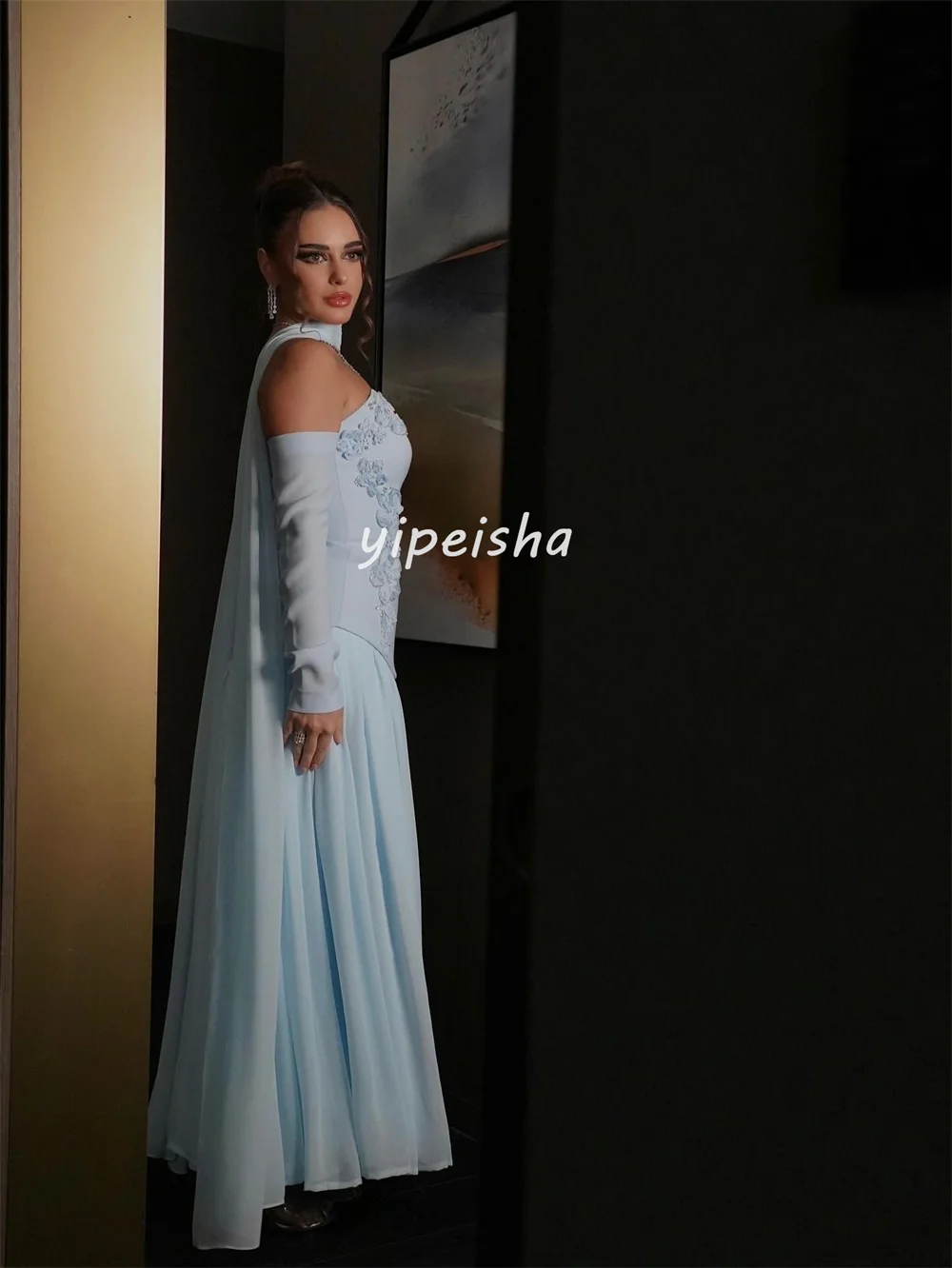 Customized High Quality Classic Chiffon Handmade Flower Beading Straight Strapless Long Dresses Bespoke Occasion Dresses Formal