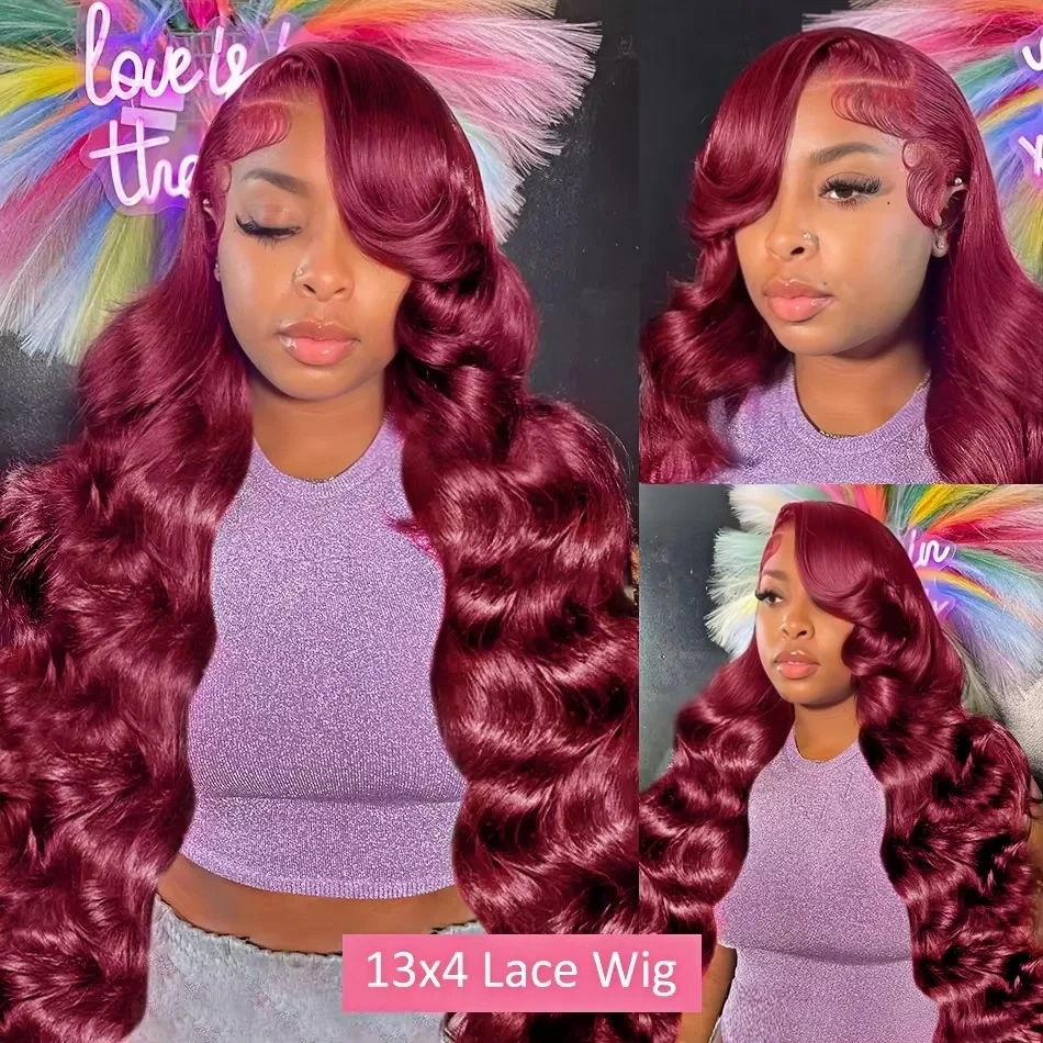 13x6 Hd Lace Front Human Hair Wig 99J Burgundy Preplucked Hd Transparent 13x4 Body Wave Human Hair Lace Frontal Wigs for Women