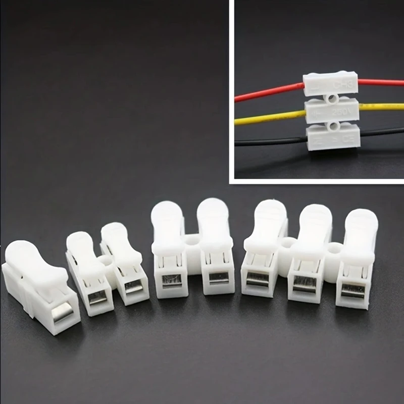 10pcs White No Solding Welding Quick 3P Cable Wire Connector No Screw Terminal  Block Spring Clamp