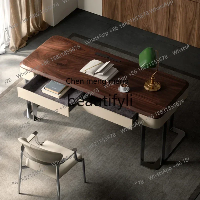 

CC Walnut desk all solid wood light luxury modern study home desk boss table