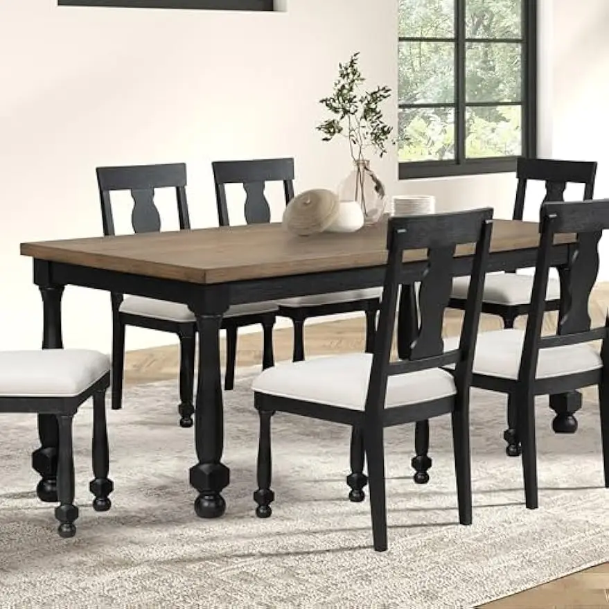 Table à manger rectangulaire de 78 pouces, design bicolore, sièges jusqu'à 6 places, pour la cuisine à domicile, le salon, le dîner, noir