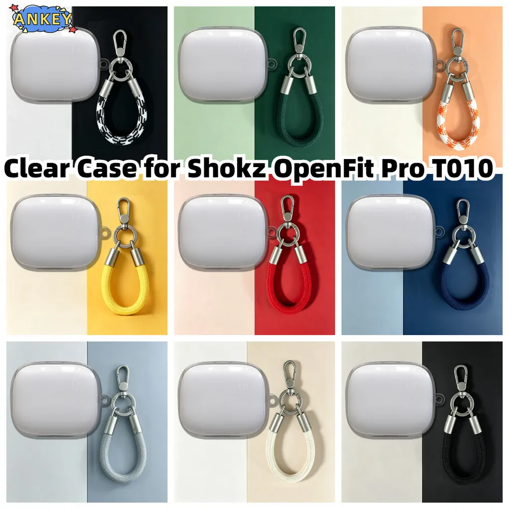 Compatible with Shokz OpenFit Pro T010 Clear Earphone Case TPU Shell Transparent Protective Cover With Coloured nylon short rope