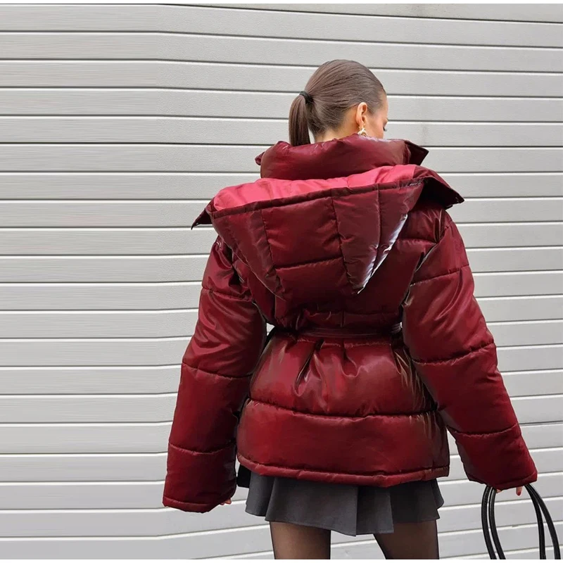 Fashion Glossy Padded Jacket Women's Solid Hooded Long Sleeve Zipper Warm Down Coat 2026 Autumn Winter New Lady Casual Outerwear