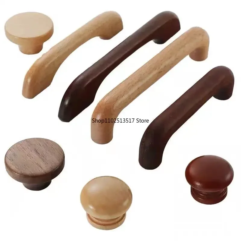 Walnut / Beech Kitchen Cabinet Handle Drawer Solid Wood Furniture Wooden Door Drawer Knobs Cupboard Handles For Furniture