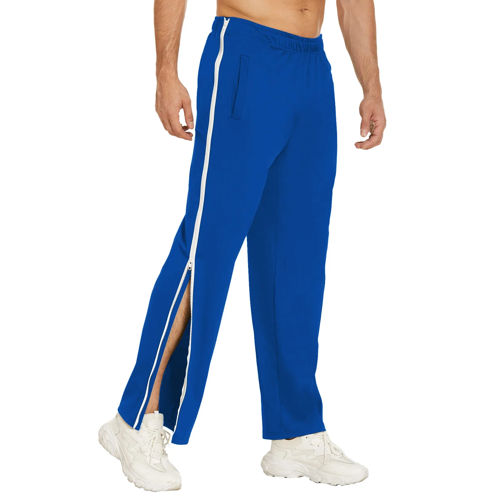 

Men Four Seasons Full Zipper Sweatpants Jogging Pants Tearing Pants Casual Loose Trendy Sportswear With Pockets Training Summer