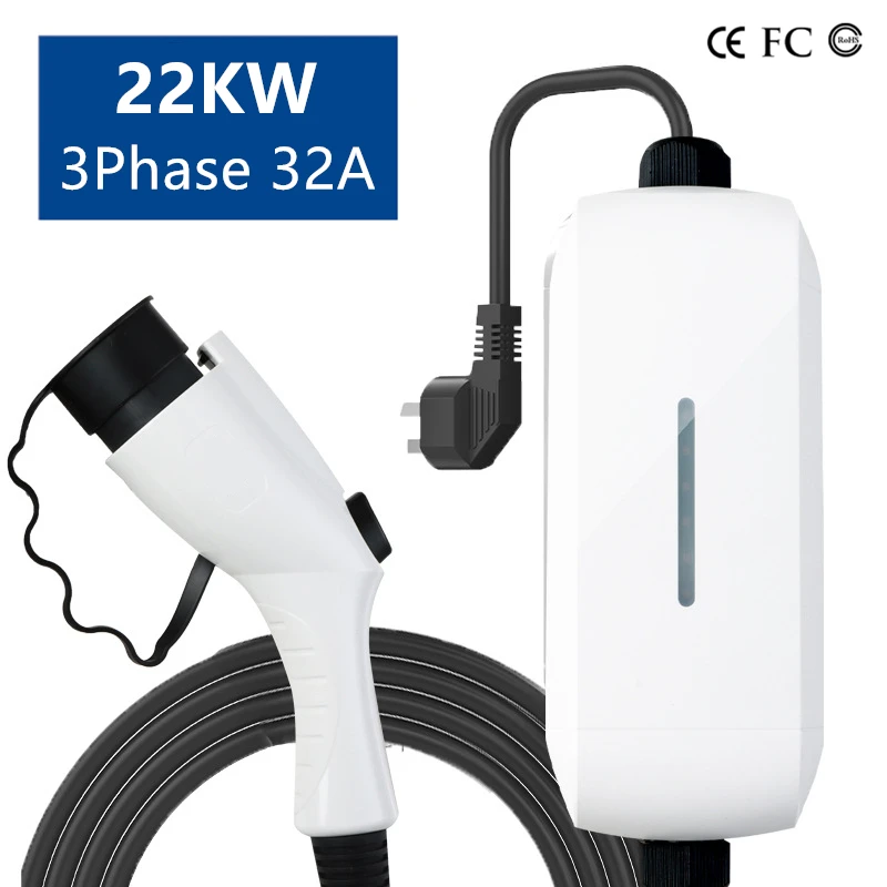 Type 2 Protable EV Charger J1772 Tesla Electric Vehicle Charging 32A 22KW IEC62196 GBT 3Phase Electric Car Mobile Chargers