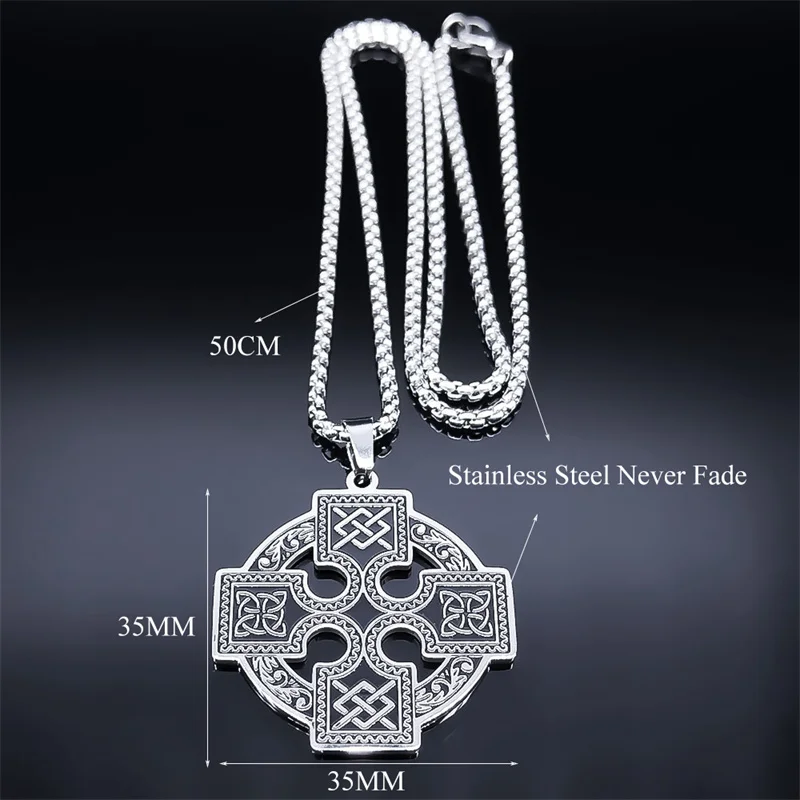 Witchcraft Celtic Knot Necklace Stainless Steel Solar Cross Knot Viking Shield Druid Amulet Chain Necklaces Jewelry collares