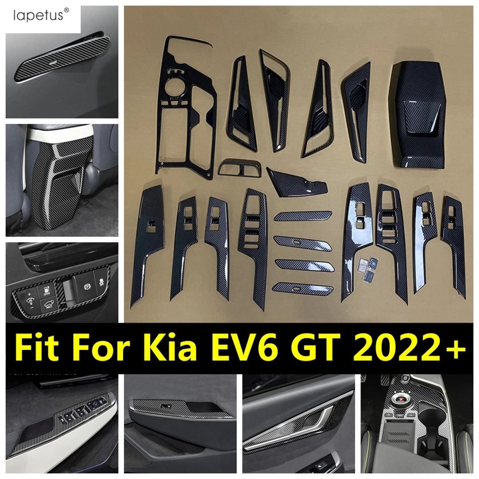 Gear Panel Handle Bowl Head Light Window Lift Rear Armrest Box Cover Trim Carbon Fiber Accessories For Kia EV6 GT 2022 - 2024