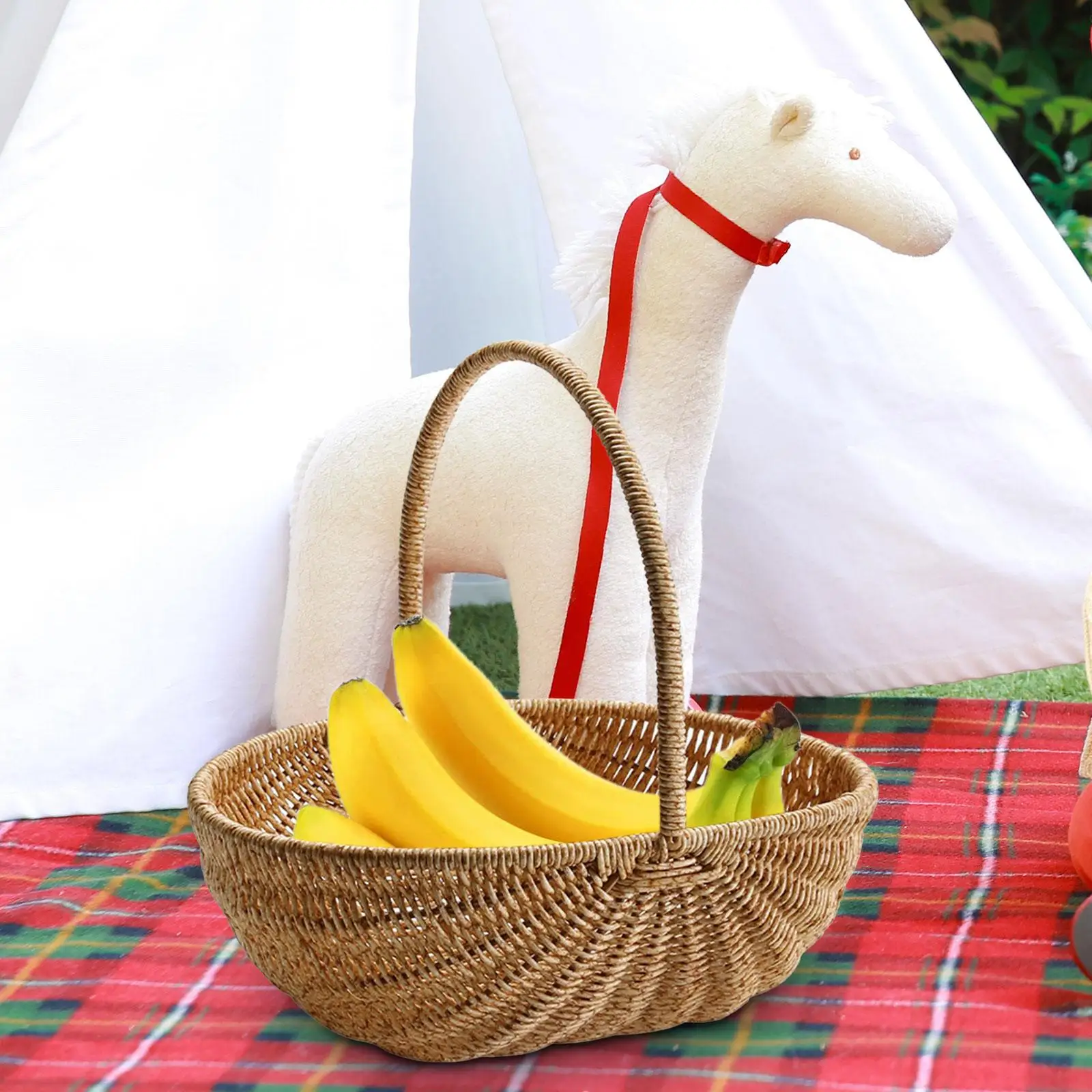 

Handmade Picnic Basket Picnic Hamper for Fruits Bread Beach Outdoor Indoor Decor Practical Portable Organizer Multipurpose
