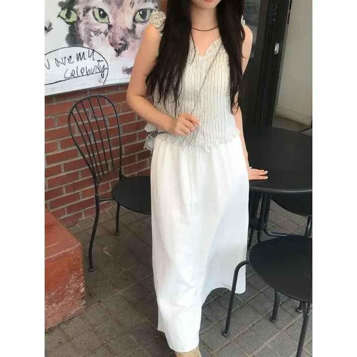 

Сексуальный двусторонний носимый топ в полоску с оборками, модный повседневный женский топ из полиэфирного волокна длиной до пола