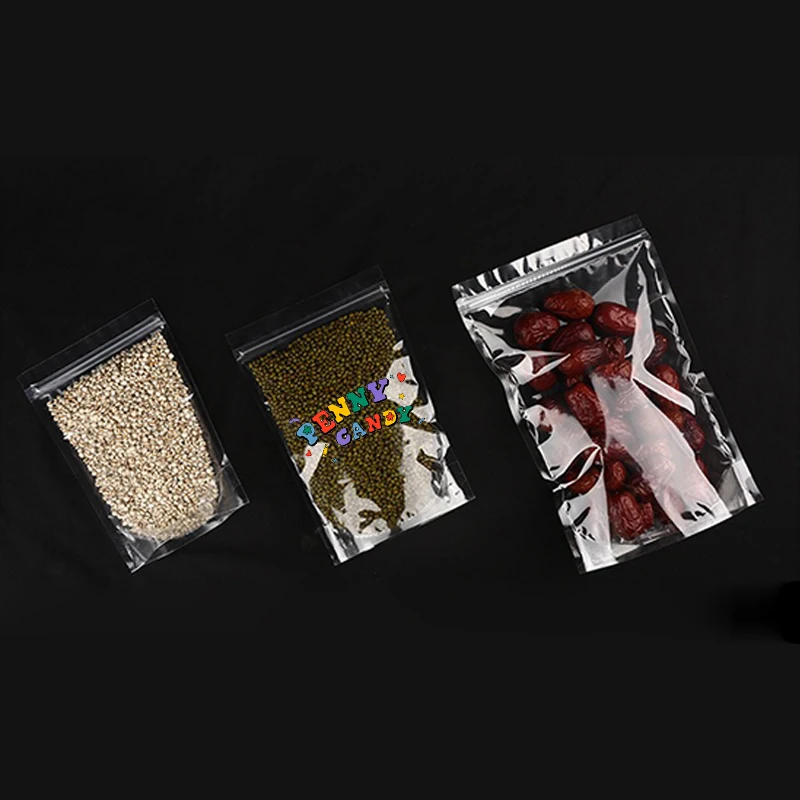 Transparent Standing Zipper Bags for Grains Biscuits and Tea Leaves Packaging Pouch, Customized Printing, Plastic