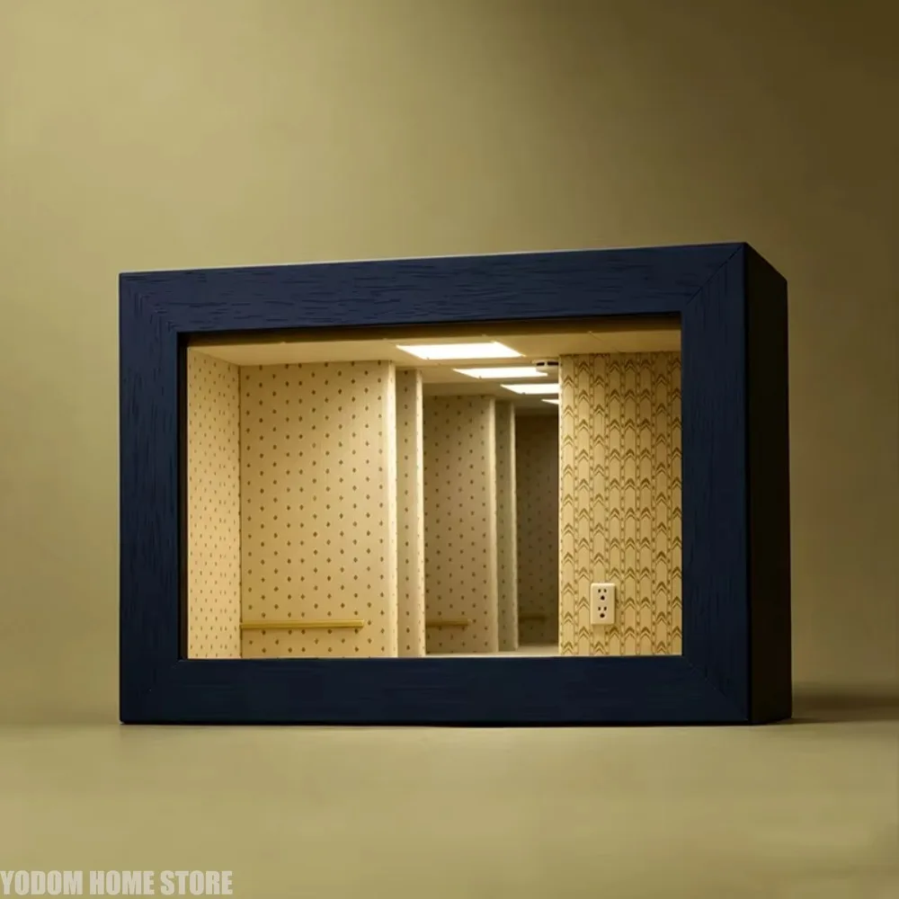 LED Light Wooden Photo Frame Display Box Abyss Mirror Mini Figures Desktop Decor Home Crafts Gift for Room Office