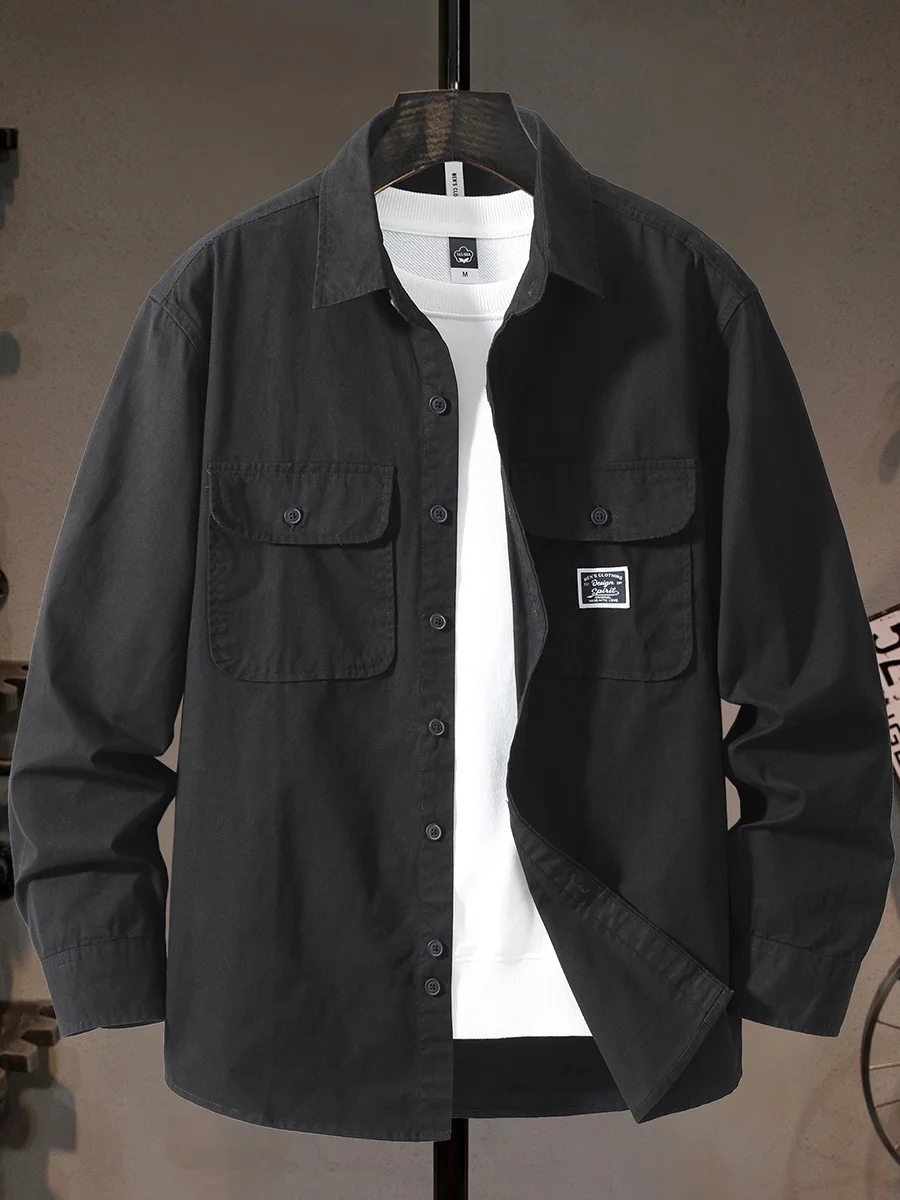 

Мужская хлопковая рабочая рубашка с длинным рукавом, свободного кроя, повседневная, дышащая, комфортная, на все сезоны, классический цвет, классический стиль