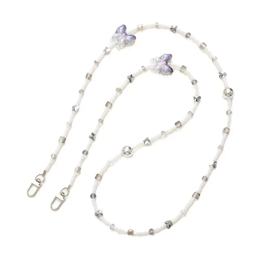 

Ремешок для телефона с бантиком и бусинами, красочный ремешок для мобильного телефона с бабочкой, длинный жемчужный ремешок для мобильного телефона, мобильный телефон